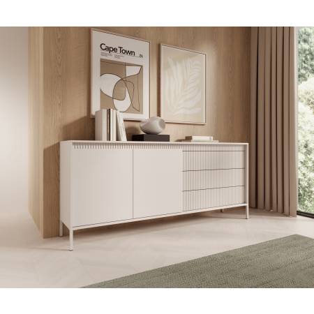 Duża Komoda ryflowana 187 cm z szufladami SONEO beżowa